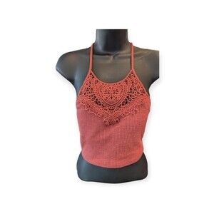 SO Pretty Little Layers Crochet Rib Top. Womens Size XSmall. Color Red
